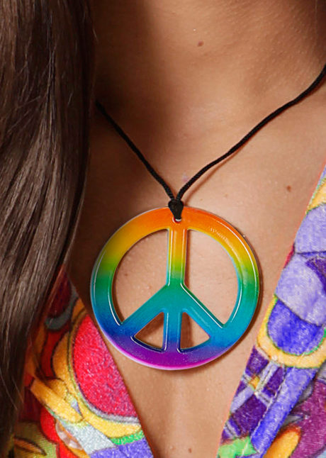 collier hippie déguisement, collier hippie et boucles d'oreilles hippies, collier peace and love, accessoires déguisement hippie, accessoires hippie, collier déguisement hippie, collier déguisement années 70, accessoire hippie déguisement, Collier Hippie, Peace & Love Arc en Ciel