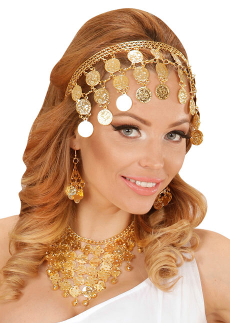 bijou oriental déguisement, accessoire oriental déguisement, déguisement oriental, accessoire danseuse du ventre, déguisement oriental femme, collier oriental femme déguisement, Collier Oriental avec Boucles, Pièces d’Or