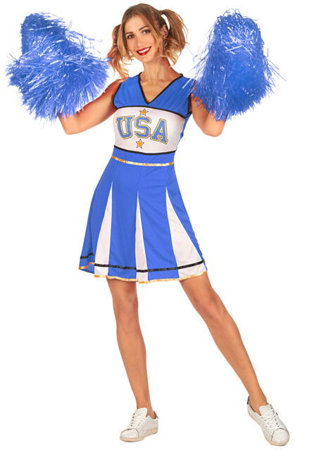 déguisement pompom girl adulte, déguisement cheerleader adulte, costume cheerleader femme, costume pompom girl, Déguisement Pompom Girl, Cheerleader, Bleu, USA