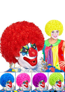 perruque de clown adulte, perruque clown frisée