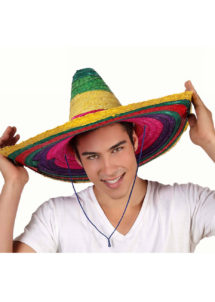 sombrero mexicain, sombreros, chapeaux sombreros mexicain, accessoires déguisement mexicain, poncho mexicain, Sombrero Mexicain en Paille Multicolore