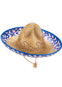 sombrero mexicain, sombreros, chapeaux sombreros mexicain, accessoires déguisement mexicain, poncho mexicain, Sombrero Mexicain, Paille Naturelle, Effets Bleus