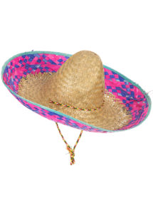 sombrero mexicain, sombreros, chapeaux sombreros mexicain, accessoires déguisement mexicain, poncho mexicain, Sombrero Mexicain, Paille Naturelle, Effets Fuchsia