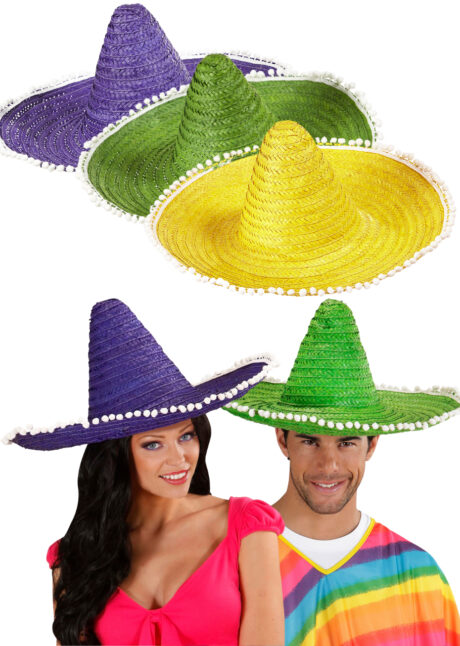 sombrero mexicain, chapeau mexicain, sombrero en paille, Sombrero Mexicain, Pompons