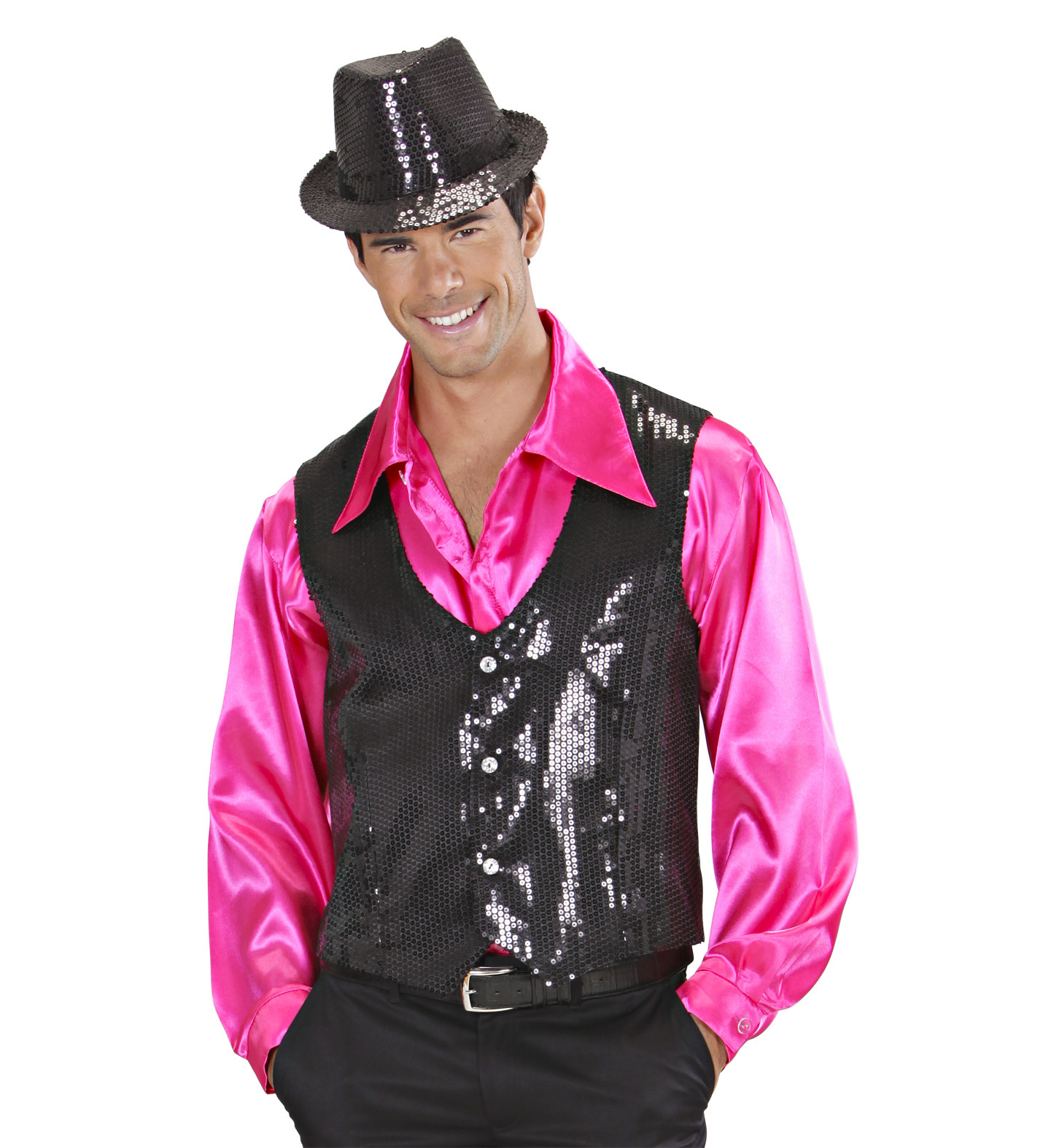 Chemise Disco Années 70 Homme – Orange Flamboyant, Manches Longues, Style Carnaval & Fête – WIDMANN MILANO
