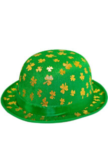 chapeau Saint Patrick, chapeau vert, chapeau melon, chapeau trèfles, Chapeau Saint Patrick, Melon Vert Trèfles Dorés