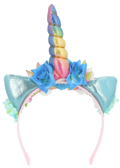 corne de licorne, serre tête licorne, accessoire déguisement licorne, Corne de Licorne Irisée avec Fleurs