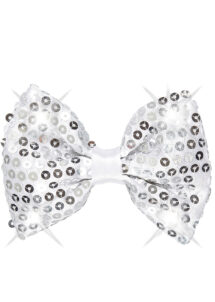 noeud papillon argent lumineux, noeud papillon sequins, noeud papillon argent, Noeud Papillon à LEDs clignotants, Paillettes Argent