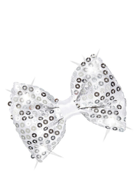 noeud papillon argent lumineux, noeud papillon sequins, noeud papillon argent, Noeud Papillon à LEDs clignotants, Paillettes Argent