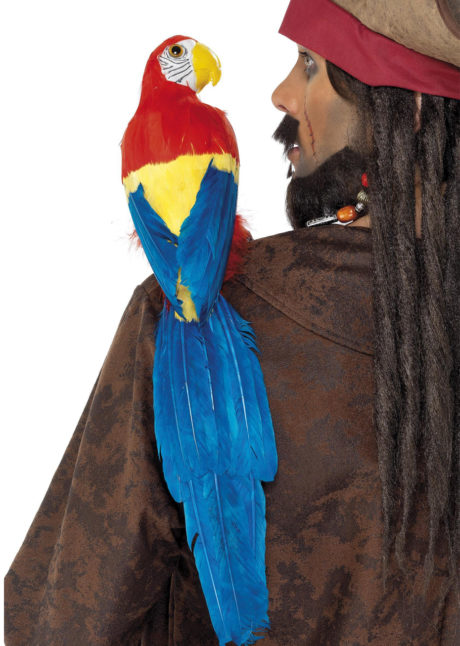 perroquet en plumes, perroquet de pirate, perroquet de décoration, accessoire pirate déguisement, accessoire hawaï déguisement, accessoire déguisement pirate, accessoire déguisement hawaï, faux perroquet, Perroquet à Plumes, Queue Bleue