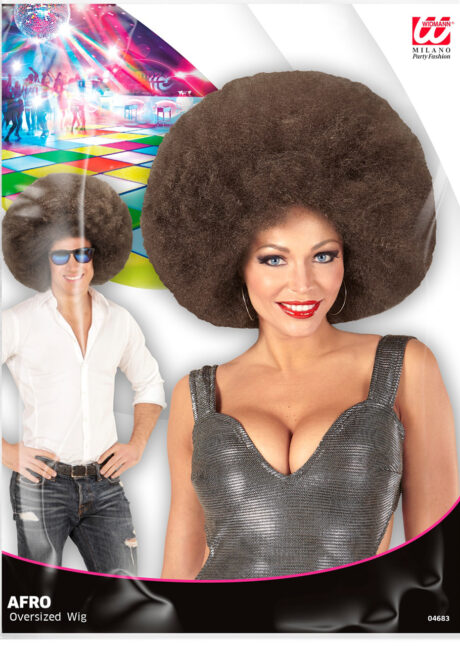 perruque disco, perruque afro châtain, perruque disco homme et femme, perruque afro mixte, Perruque Afro Extra Volume, Châtain