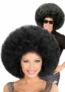 Perruque Afro noire, Perruque Afro grand volume, perruque années 70, perruque disco