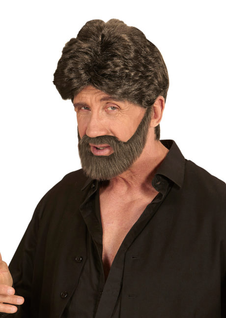 perruque années 90, perruque homme, perruque châtain, perruque avec barbe, Perruque Player, avec Barbe, Châtain