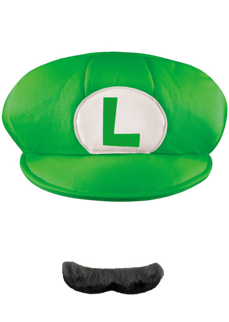 casquette de luigi, mario et luigi déguisement, moustache de luigi, accessoires déguisement mario et luigi, déguisement jeux vidéos, Casquette Luigi, avec Moustache