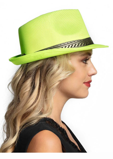 chapeau vert, chapeau Borsalino, chapeau polyester, chapeau vert fluo, Chapeau Borsalino, Teddy, en Polyester