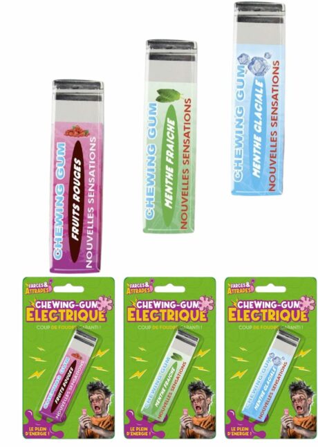 chewing gum farces et attrapes, farces et attrappes, chewing gum électrique, Chewing-Gum Électrique – Farce et Attrape – 3 Parfums