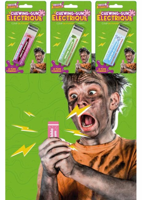 chewing gum farces et attrapes, farces et attrappes, chewing gum électrique, Chewing-Gum Électrique – Farce et Attrape – 3 Parfums