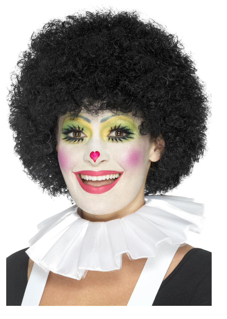 Fraise Jabot Col Clown Blanc Satin - Accessoire Déguisement Moyen-Âge, Renaissance, Rococo - Taille Unique Adulte