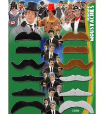 fausses moustaches, postiche, moustache postiche, fausses moustaches réalistes, fausse moustache de déguisement, moustaches noires, moustaches grises, moustaches brunes, lots de moustaches