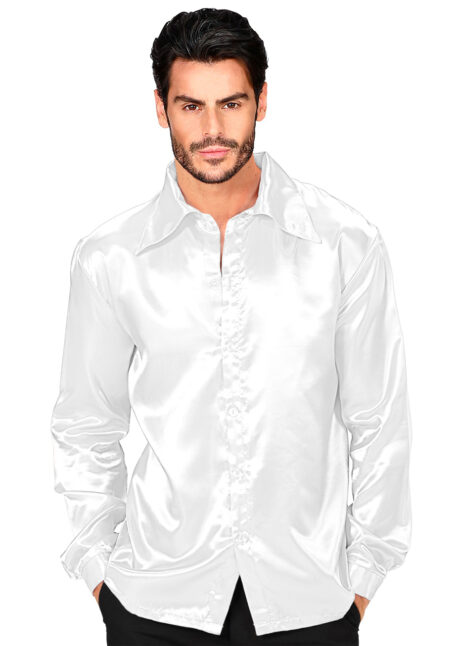 chemise disco satin, chemise disco blanche, déguisement disco, Chemise Satinée Blanche