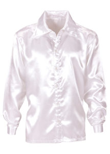 chemise disco satin, chemise disco déguisement, déguisement disco homme, chemise disco pour homme, accessoire disco déguisement homme, chemise blanche, Chemise Satinée Blanche