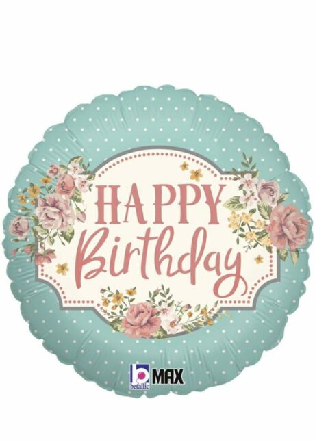 ballon anniversaire fleurs, ballon anniversaire hélium, ballon anniversaire femme, Ballon Anniversaire Fleurs Vintage, en Aluminium