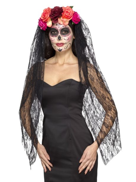 accessoire jour des morts halloween, couronne fleurs jour des morts déguisement, serre tête jour