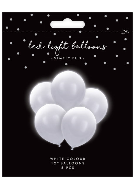 ballons à led, ballons lumineux, ballons fluos, ballons de baudruche, ballons hélium, ballons anniversaires, ballons lumineux, 5 Ballons Lumineux avec LED intégrée, Blancs