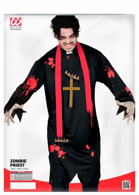 déguisement curé zombie, costume zombie homme, déguisement prêtre zombie halloween, Déguisement de Curé Zombie Ensanglanté