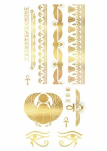 faux tatouages Egypte, faux tatouages dorés, faux tatouages Cléopatre, Faux Tatouages Égyptiens Dorés – Cléopâtre et Oeil d&rsquo;Horus