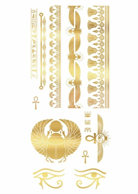 faux tatouages Egypte, faux tatouages dorés, faux tatouages Cléopatre, Faux Tatouages Égyptiens Dorés – Cléopâtre et Oeil d&rsquo;Horus