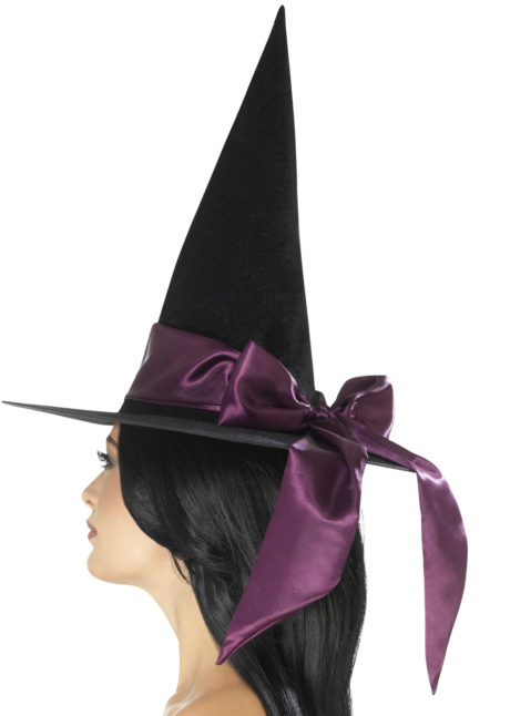 chapeaux halloween, chapeaux de sorcière, accessoires sorcières, déguisement de sorcière, chapeaux de sorcellerie, chapeau de sorcière pour halloween, beau chapeau de sorcière, Chapeau de Sorcière, Noeud Satin Violet