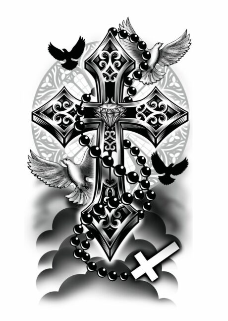 faux tatouage croix, tatouage éphémère, tatouage temporaire, Faux Tatouage Croix Gothique et Colombes