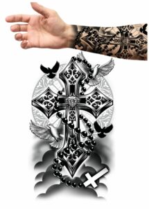 faux tatouage croix, tatouage éphémère, tatouage temporaire, Faux Tatouage Croix Gothique et Colombes