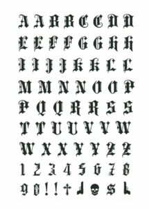 FAUX TATOUAGES LETTRES GOTHIQUES POUR DOIGTS, Faux Tatouages Lettres Gothiques – Alphabet Complet