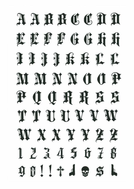 FAUX TATOUAGES LETTRES GOTHIQUES, Faux Tatouages Lettres Gothiques – Alphabet Complet