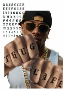 FAUX TATOUAGES LETTRES GOTHIQUES POUR DOIGTS, Faux Tatouages Lettres Gothiques – Alphabet Complet