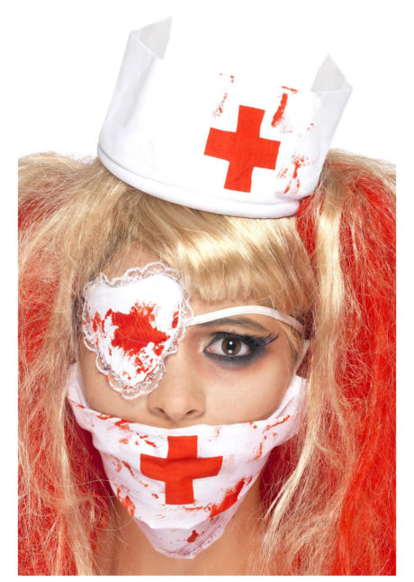 kit d'infirmière zombie, infirmière zombie halloween, masque d'infirmière ensanglantée, infirmière croix rouge halloween, Kit Infirmière Zombie Ensanglantée