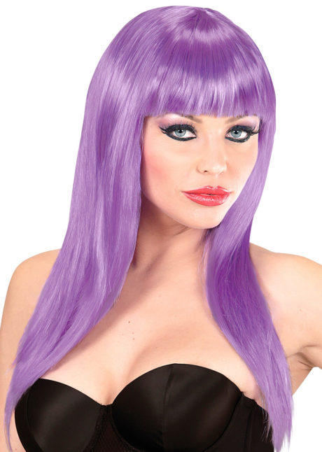 perruque femme, perruque violette, perruque frange, perruque cheveux longs, Perruque Vogue, Violette Lilas