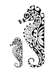 faux tatouage tribal, faux tatouages hippocampe, tatouage temporaire