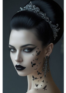 faux tatouages oiseaux, tatouage ephemere oiseaux, faux tatouages visage, tatouage femme, Faux Tatouages Oiseaux – Envolée de Corbeaux Noirs