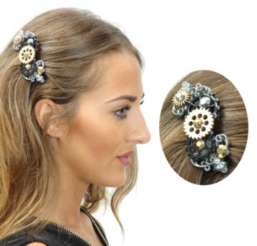 barrette steampunk, accessoire steampunk, accessoire halloween, bijoux steampunk Barrette Steampunk, 3 Rouages