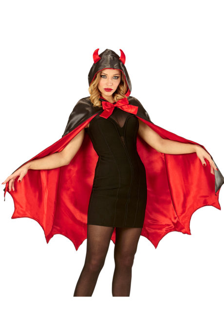 cape de diable, cape halloween, déguisement de diable, diablesse halloween, déguisement de diable pour halloween, cape rouge halloween, Cape de Diable, Rouge et Noire, Satin