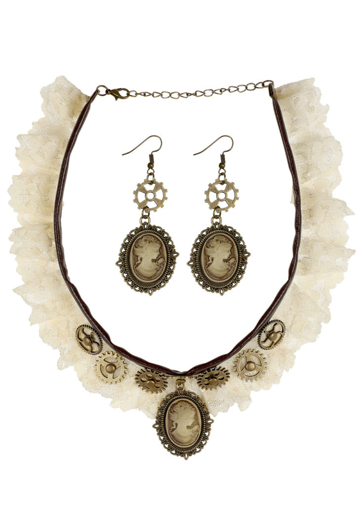 Set D'Accessoires Steampunk Gothique Pour Femme - Collier Choker, Bracelet, Boucles D'Oreilles - Pour Costume Halloween, Carnaval, Cosplay - 8