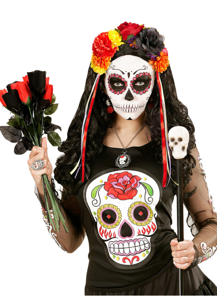 Serre-tête Et Collier Halloween Jour Des Morts – Dentelle Noire, Fleurs Rouges, Style Gothique.