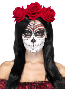 bandeau jour des morts, accessoire jour des morts, Serre tête Halloween, Bandeau à Fleurs, Roses Rouges, Jour des Morts