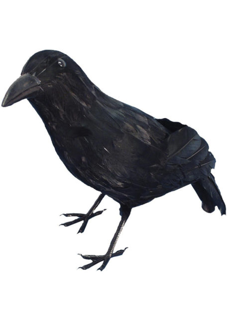 faux corbeau à plumes, accessoire halloween, décoration halloween, faux oiseau à plumes, faux corbeau, Corbeau à Plumes Noires, 33 cm