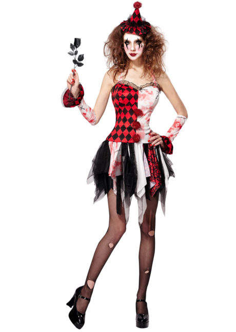 déguisement arlequine sinistre, déguisement clown halloween femme, déguisement halloween femme, déguisement de clown arlequin sinistre, Déguisement d’Arlequin Clown Sinistre