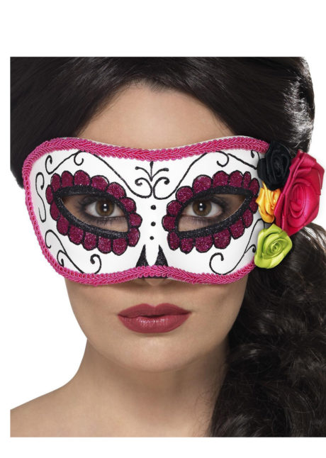 masque squelette mexicain, masque de déguisement, masque mexicain halloween, masque déguisement halloween, accessoire déguisement halloween masque, masque dia de los muertos, masque dia de la muerte, masque halloween, masque halloween day of death, jour des morts mexicain, masque jour de morts adulte, masque halloween femme, Loup Jour des Morts, avec Fleurs