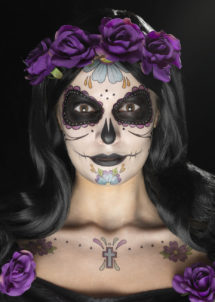 kit maquillage dia de los muertos, kit maquillage jour des morts, kit maquillage dia de los muertos, maquillage mort mexicaine, maquillage jour des morts, maquillage squelette halloween, maquillage halloween, faux tatouage halloween, Kit de Maquillage Jour des Morts, Bleu et Violet